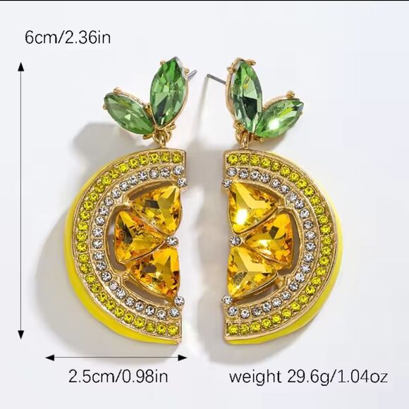 New Lemon Crystal & Glass Rhinestone Earrings - Picture 7 of 9